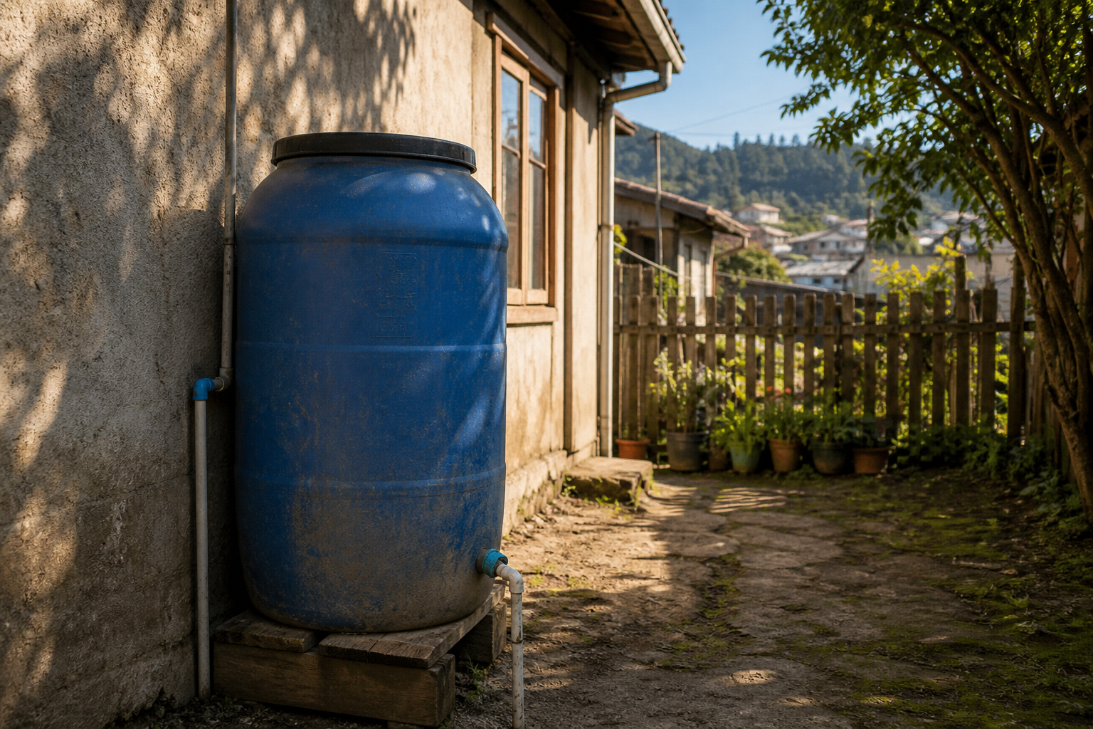 Tambor de agua en la vivienda de Mariano como sistema doméstico de respaldo